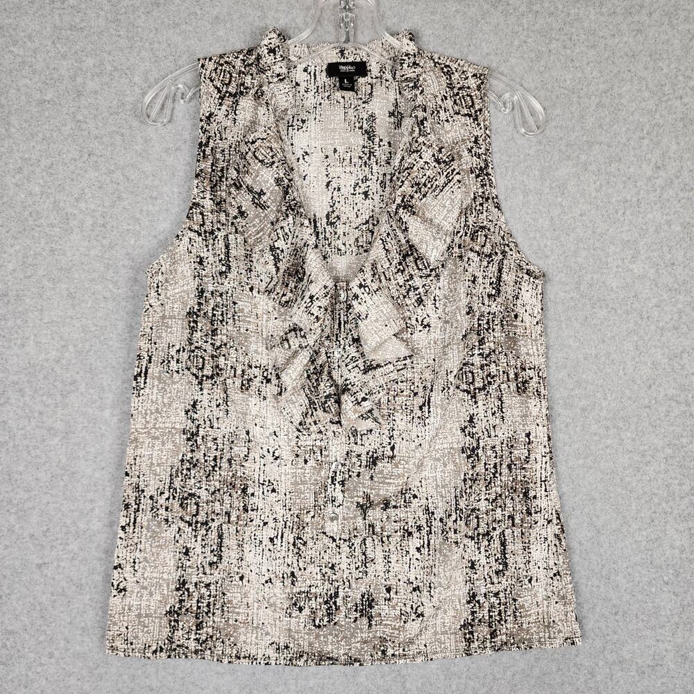 Mossimo Women's V-Neck Sleeveless Flutter Blouse Geometric Pattern Size Large